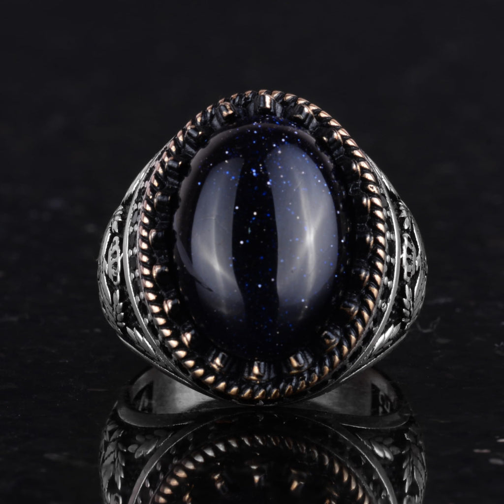 925 Sterling Silver Ring, Synthetic Stone Ring, Eagle Symbol Ring, Handmade Ring (Synthetic Blue Sunstone) — 4