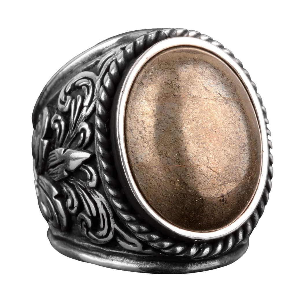Elegant Stone Collection 925 Sterling Silver Large Ring - Natural Pyrite