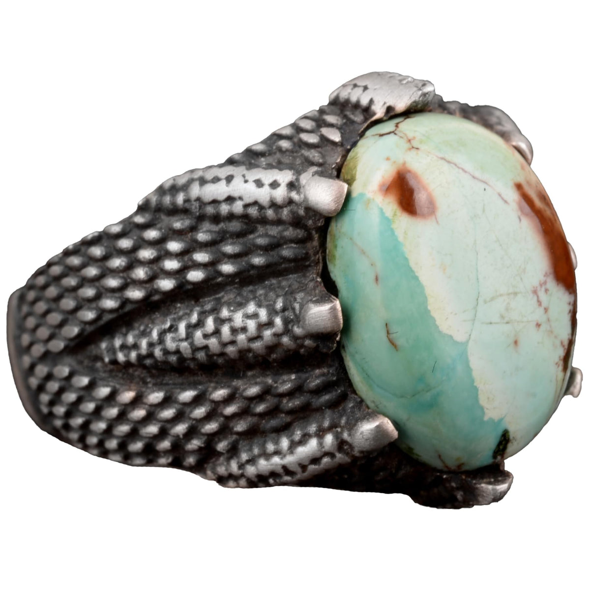 925 Sterling Silver Men's Ring, Natural Arizona Turquoise Stone Ring, Claw Ring