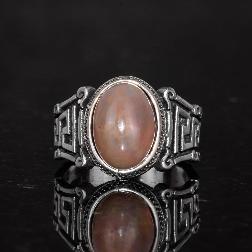 Handmade 925 Sterling Silver Men's Ring, Natural Ethiopian Opal Stone - Labyrinth Design (Model-1) — 4