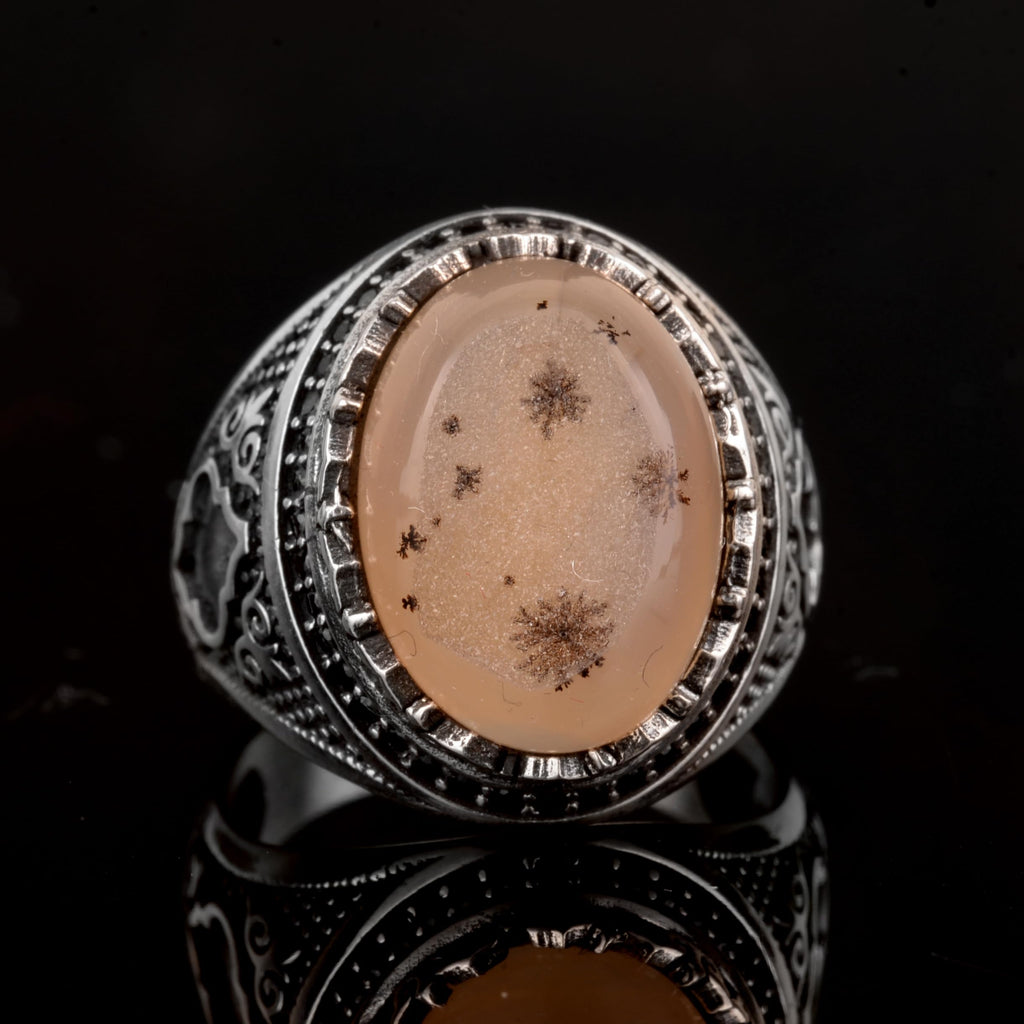 925 Sterling Silver Men's Ring, Natural Drusy Quartz Stone Ring — 5
