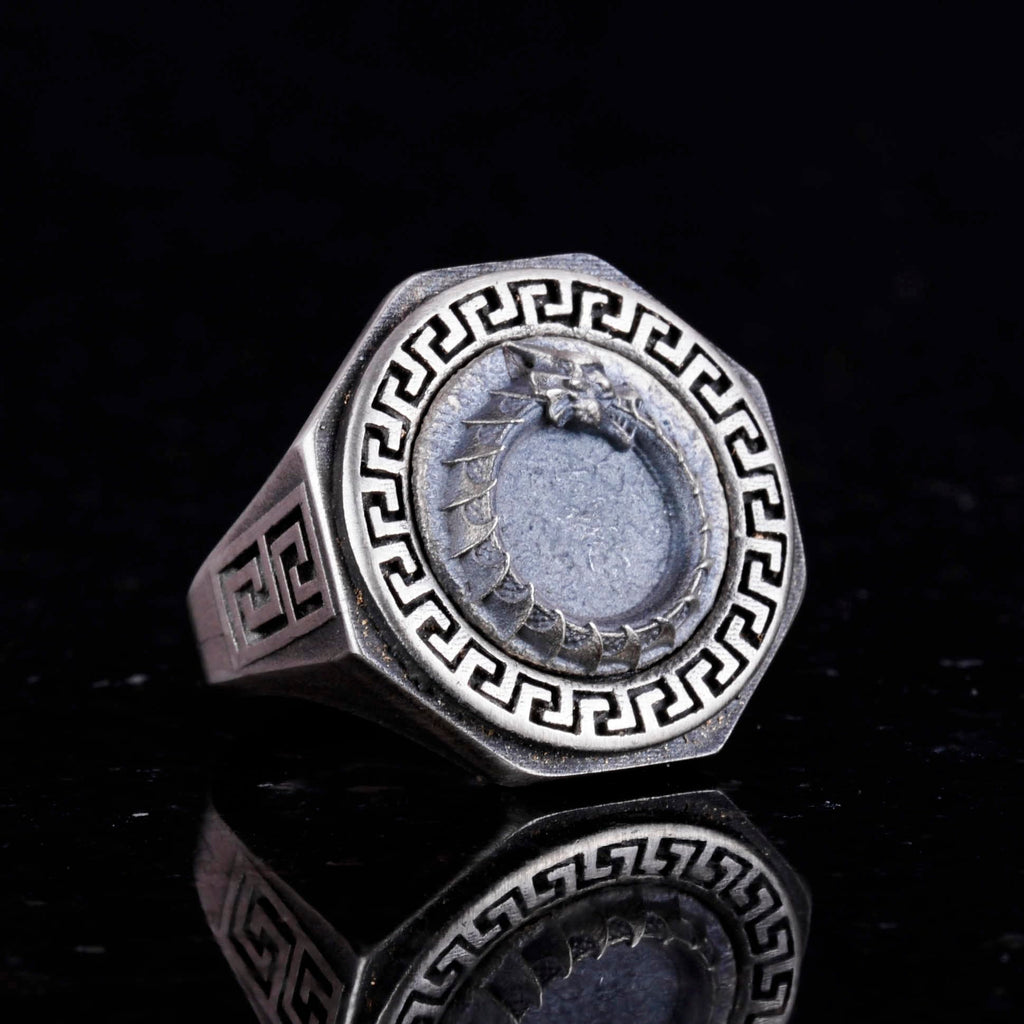 925 Sterling Silver Ring - Greek Key Design Men's Ring - Handmade Ring (Dragon) — 5