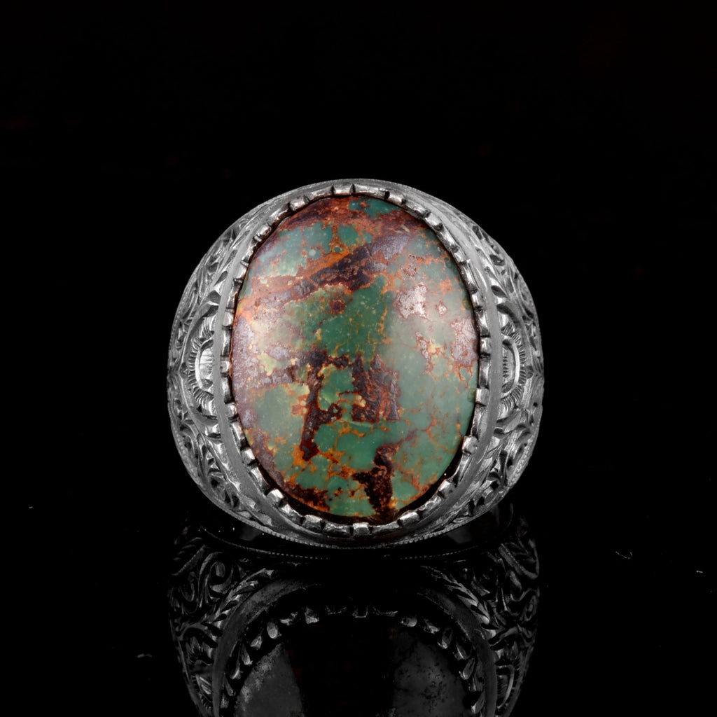 KAMBO Handmade 925 Sterling Silver Turquoise Ring for Men - Genuine Arizona Turquoise Gemstone, Vintage Elegant Style-2 