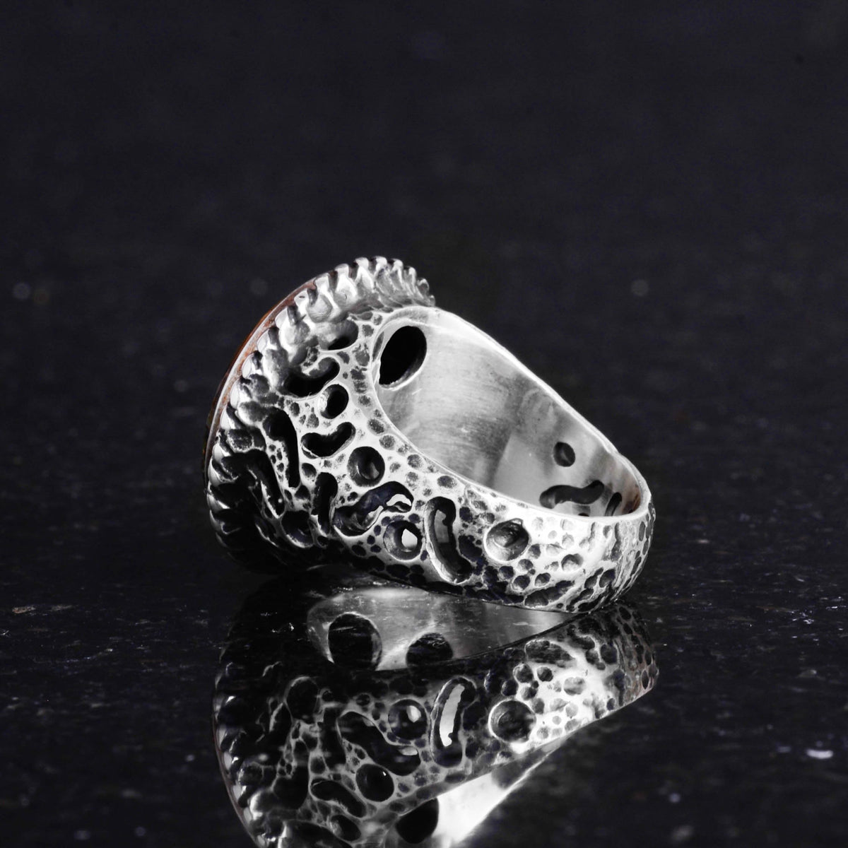 Natural Stone Ring - 925 Sterling Silver Men's Ring, Tiger Eye — 5