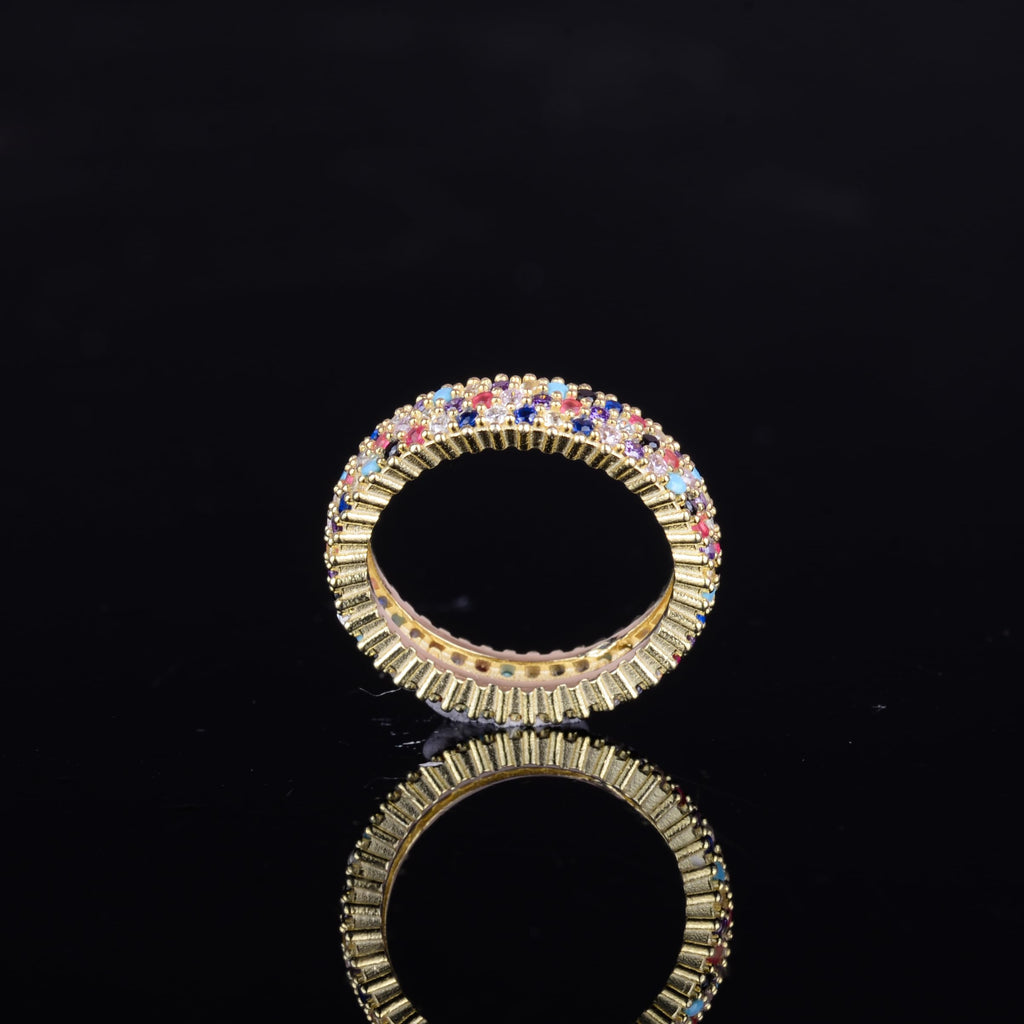 KAMBO 925 Sterling Silver Women's Thin Infinity Band – Gold Plated Multicolored Zircon Ring – Elegant Thin Anniversary Jewelry — 5