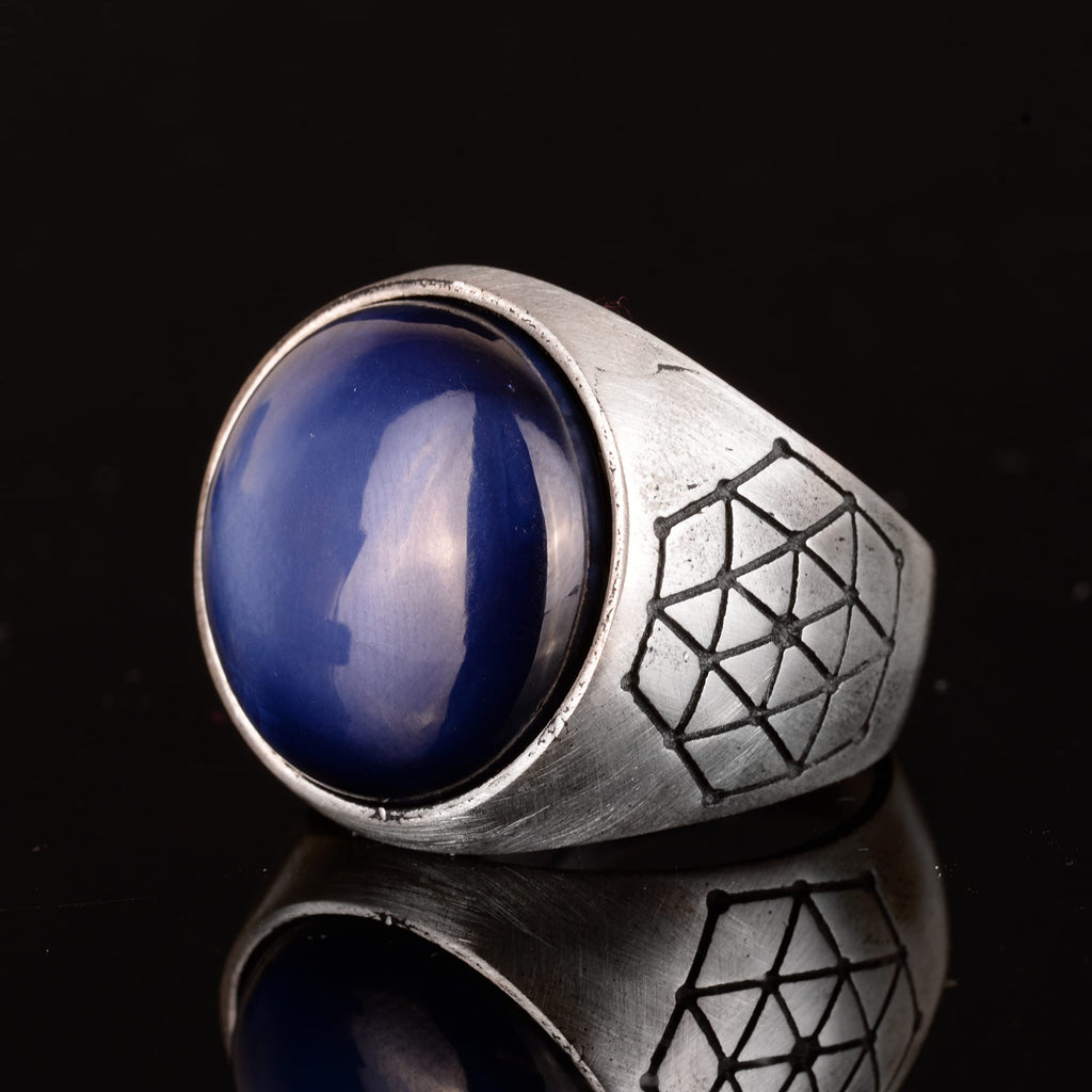 Natural Star Sapphire Stone Ring, 925 Sterling Silver Men's Ring — 5