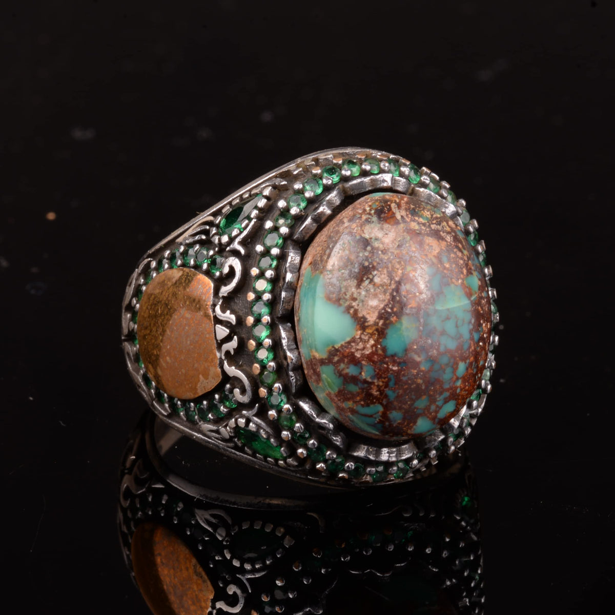 Natural Arizona Turquoise Stone Ring, Minimalist Design, 925 Sterling Silver Men's Ring — 4