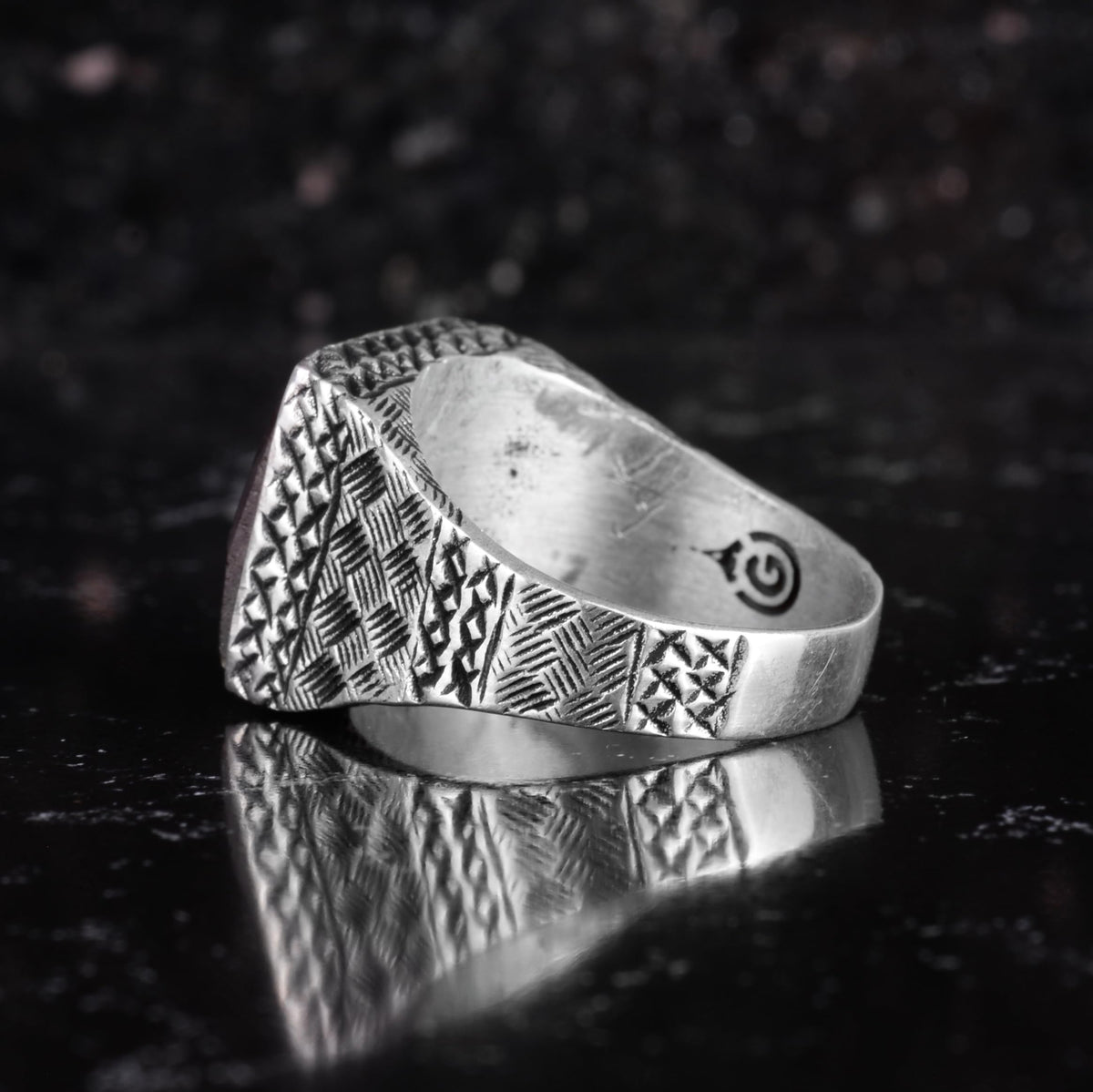 KAMBO Natural Stone Men's Ring 925 Sterling Silver Square Stone Handmade Statement Ring Unique Masculine Jewelry (Red Agate) — 6