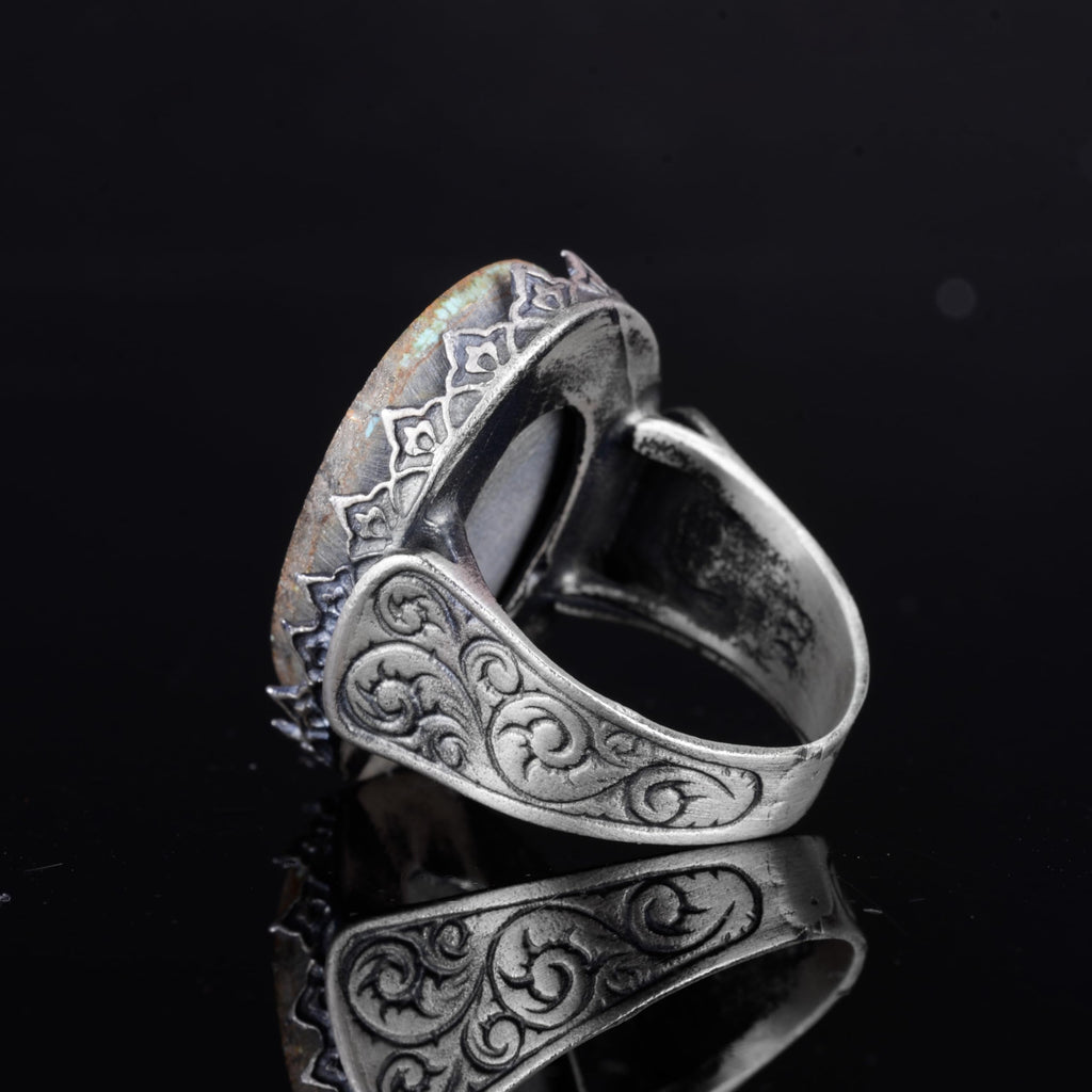 KAMBO 925 Sterling Silver Natural Turquoise Stone Large Men's Ring – Handmade Spiritual Healing Jewelry (Style-4) — 7