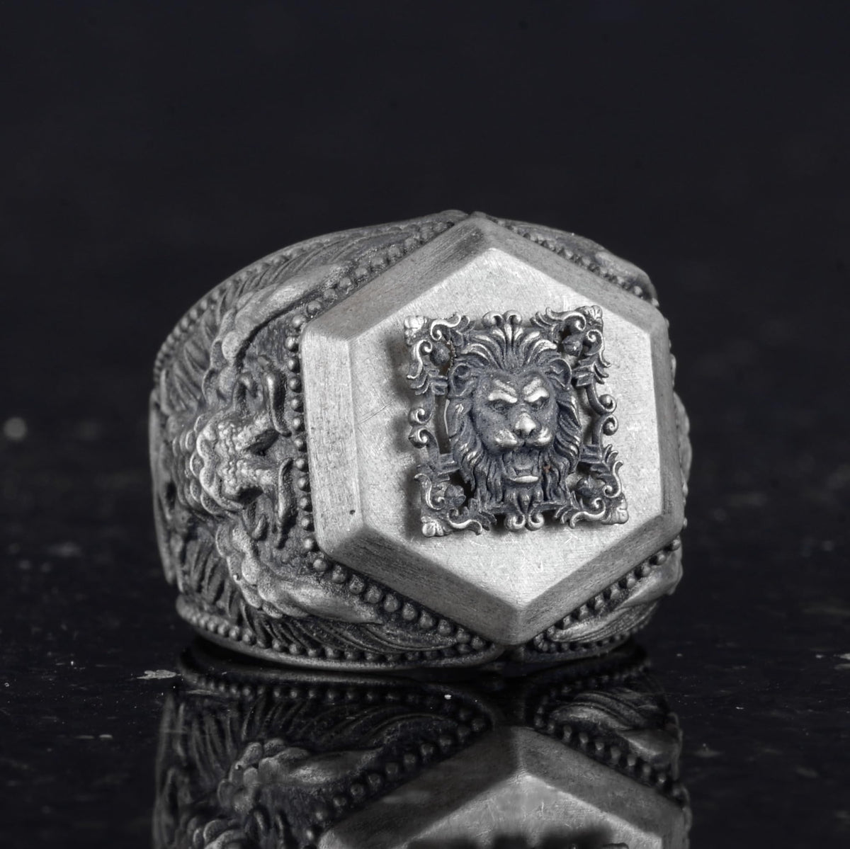 KAMBO Seal Men's 925 Sterling Silver Ring, Showy Symbol Ring (Lion) — 5