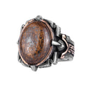 KAMBO Natural Stone Ring 925 Sterling Silver – Handmade Men's Statement Ring Healing Jewelry (Bronzite)