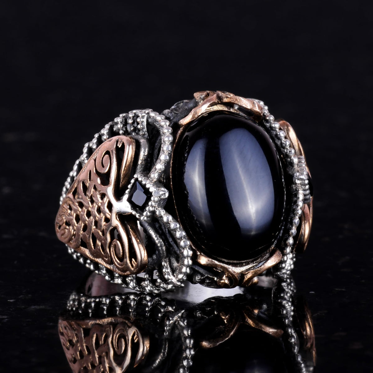 Natural Onyx Stone Ring, 925 Sterling Silver Men's Ring — 6
