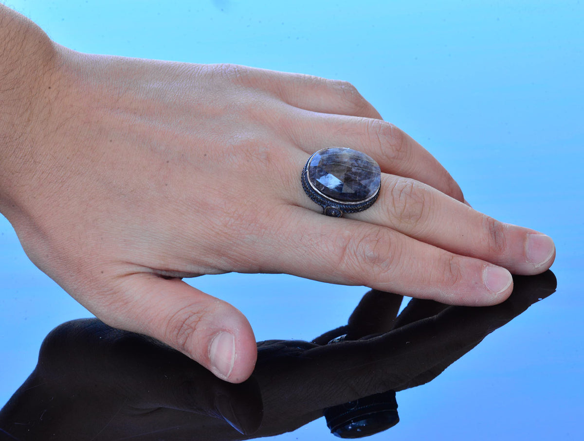 Kambo Handmade Minimalist Ring with Natural Sapphire Gemstone, Silver Men's Ring - Perfect for Mature Individuals, Symbol of Wisdom — 6
