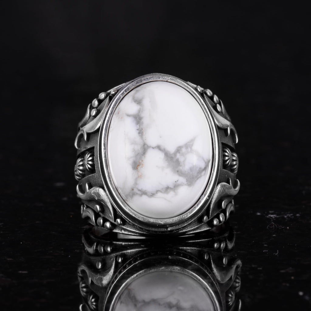 Natural Howlite Stone Silver Ring — 4