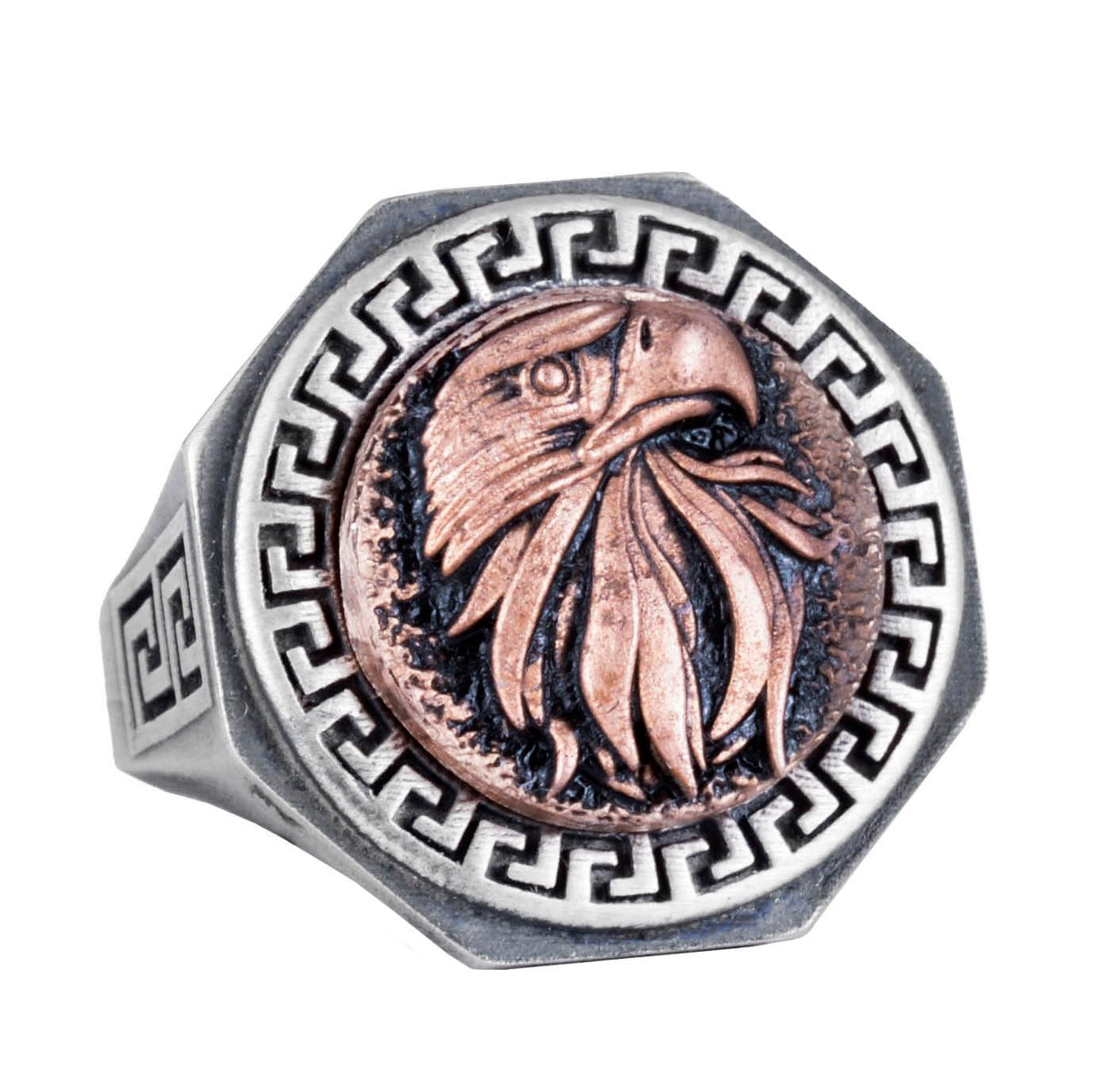 925 Sterling Silver Ring - Greek Pattern Men's Ring - Handmade Ring (Eagle)