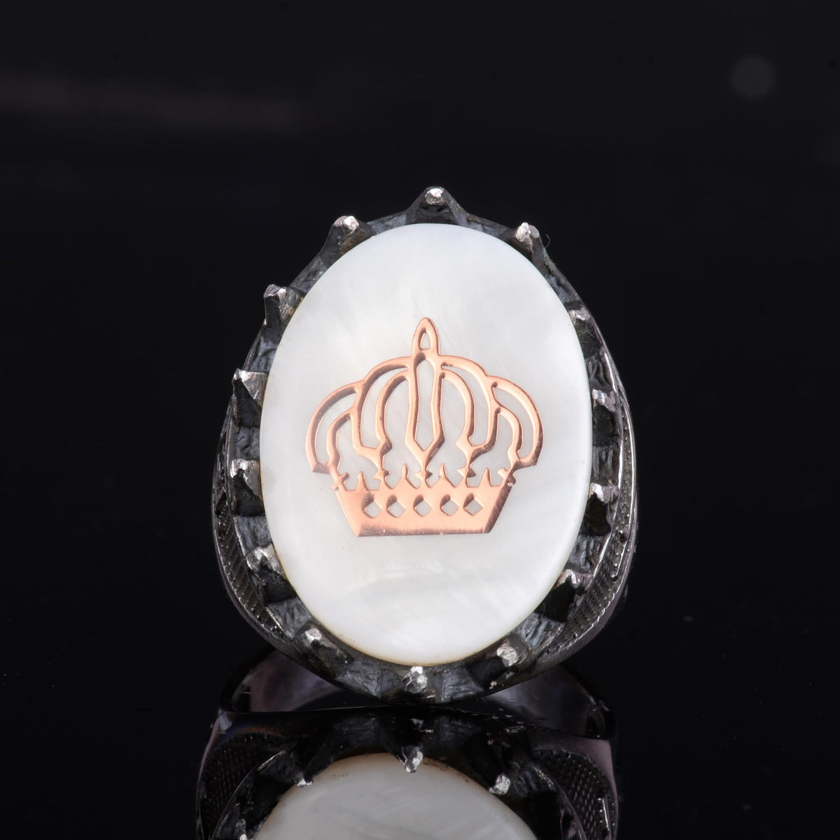 KAMBO 925 Sterling Silver Natural Pearl Men's Ring – Handmade Crown Symbol Seljuk Inspired Statement Ring — 4