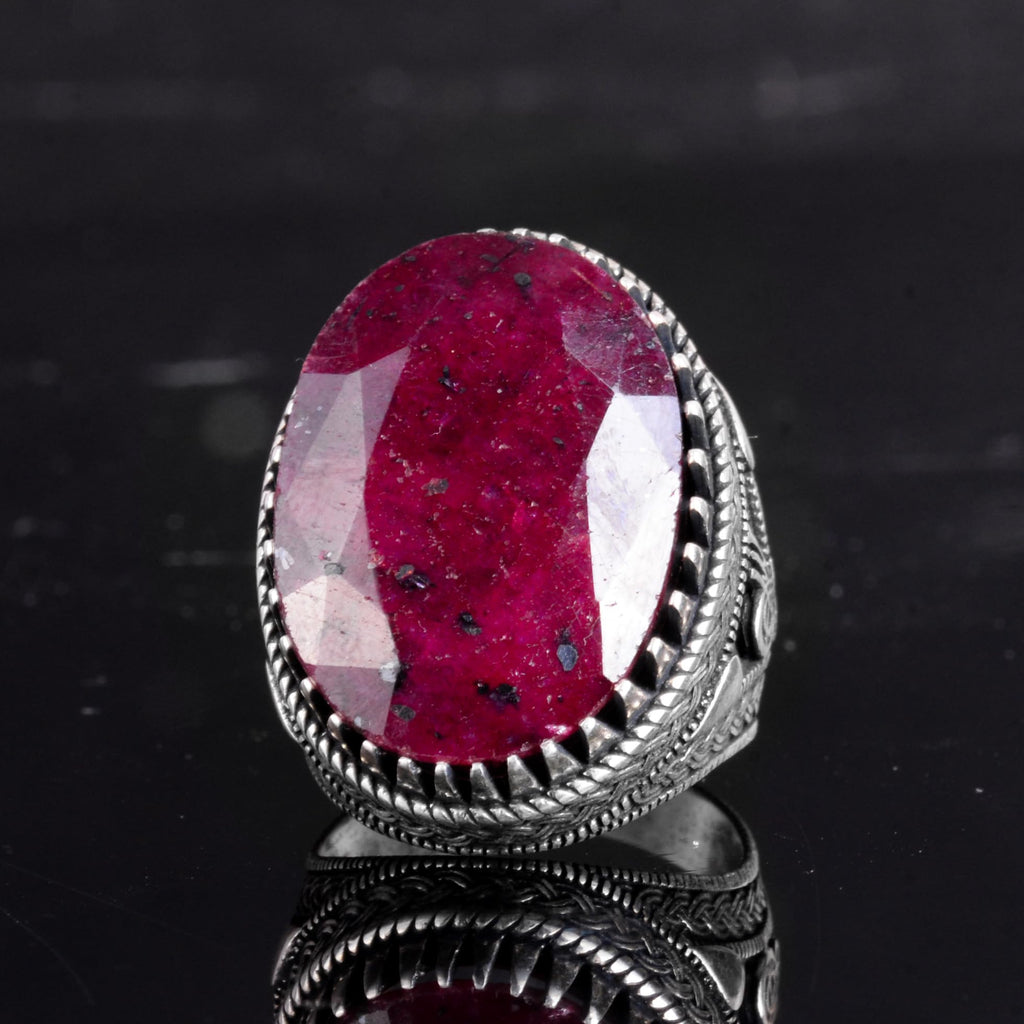 KAMBO Handmade Natural Stone Ring, Ottoman Seal 925 Sterling Silver Men's Ring - Magnificent and Majestic Design (Ruby) — 4