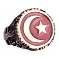 KAMBO Jewelry Handmade 925 Sterling Silver Men's Ring - Turkish Crescent and Star Moonstar Flag Design, Vintage Statemen
