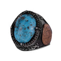 KAMBO Men's Arizona Turquoise Ring – 925 Sterling Silver Star of David Ring – Handmade Turquoise Statement Ring for Men