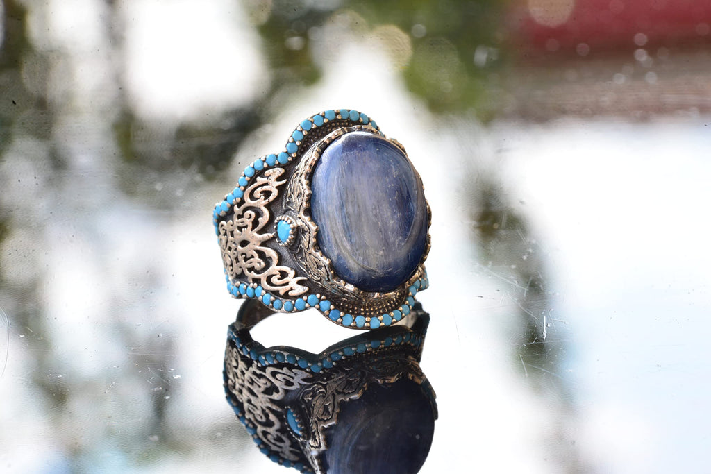 Handmade 925 Sterling Silver Men's Ring - Natural Stone (Kyanite) — 3