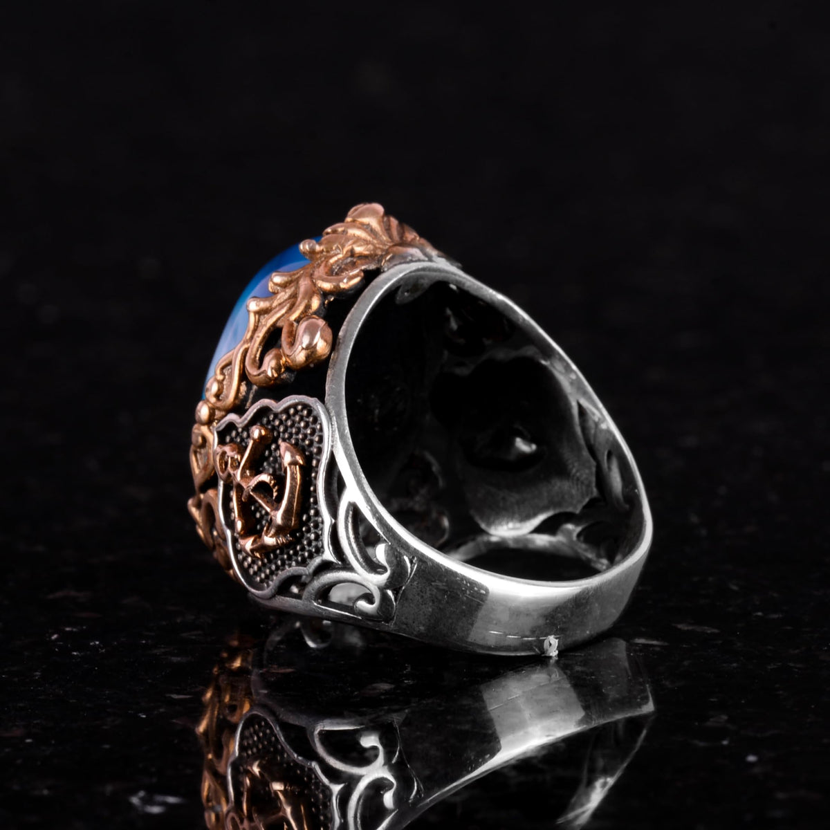 Natural Blue Agate Stone Ring (Model-2) — 6