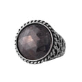 KAMBO Men's Blue Sapphire Stone Ring – Round Cut Blue Sapphire 925 Sterling Silver Ring – Handmade Oxidized Silver Statement Ring