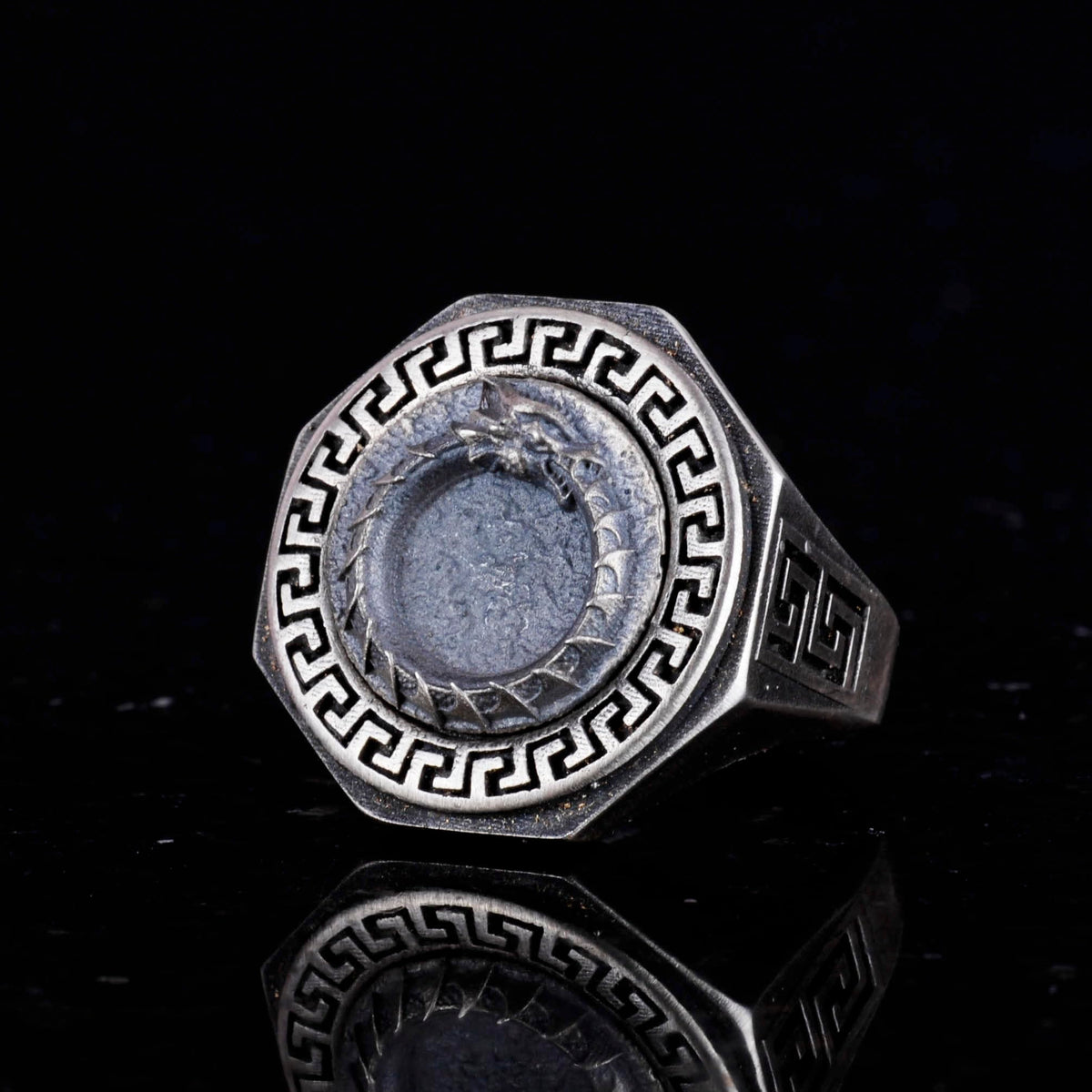 925 Sterling Silver Ring - Greek Key Design Men's Ring - Handmade Ring (Dragon) — 6