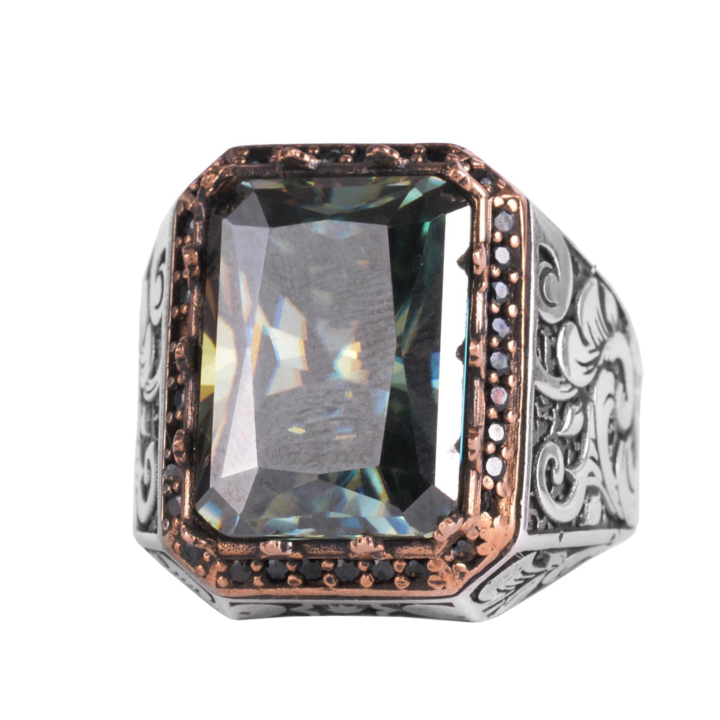 KAMBO Natural Stone Ring for Men 925 Sterling Silver - Rectangular Statement Ring Handmade Jewelry (Moissanite)
