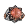 Silver Agate Stone Ring, Natural Red Agate Men's Ring, Vintage Star Design