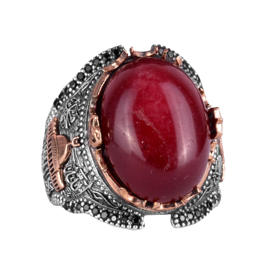 Natural Ruby Stone Silver Men's Ring (Model-3)