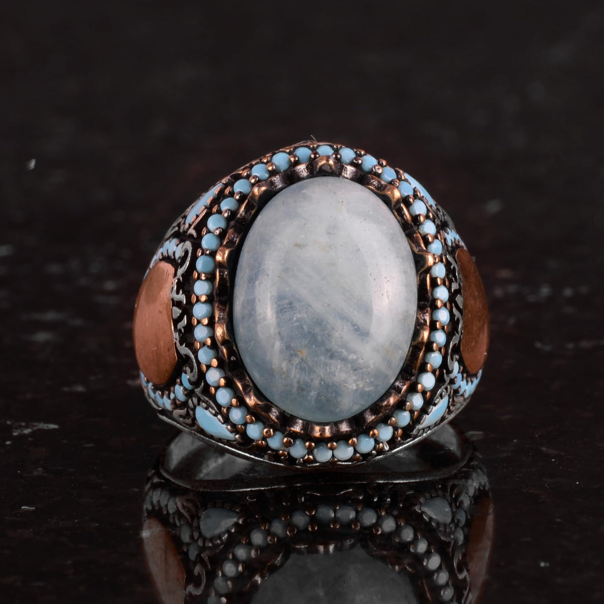 Natural Aquamarine Stone Handcrafted Ring - 925 Sterling Silver — 4