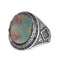 KAMBO Turquoise Stone Men's Ring 925 Sterling Silver – Natural Turquoise Statement Ring – Vintage Ottoman Style Handmade Men's Ring (Turquoise-3)
