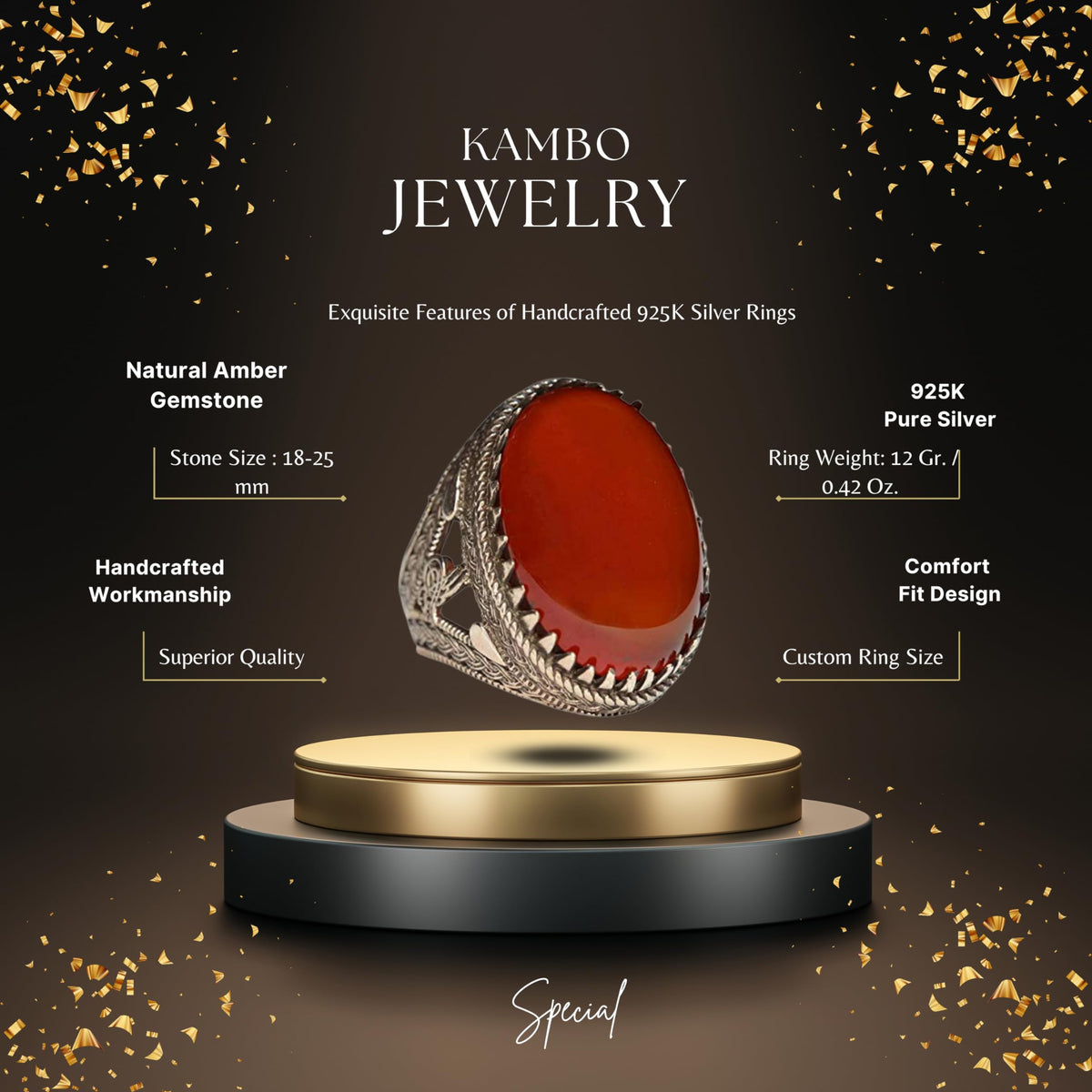 Silver Ring - Ottoman Tugra Design with Natural Agate Stone — 2