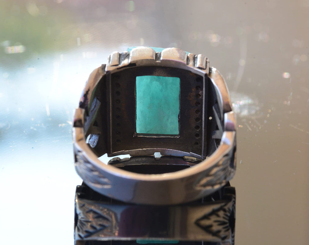 Amazonite Rectangular Stone Men's Ring, 925 Sterling Silver — 7