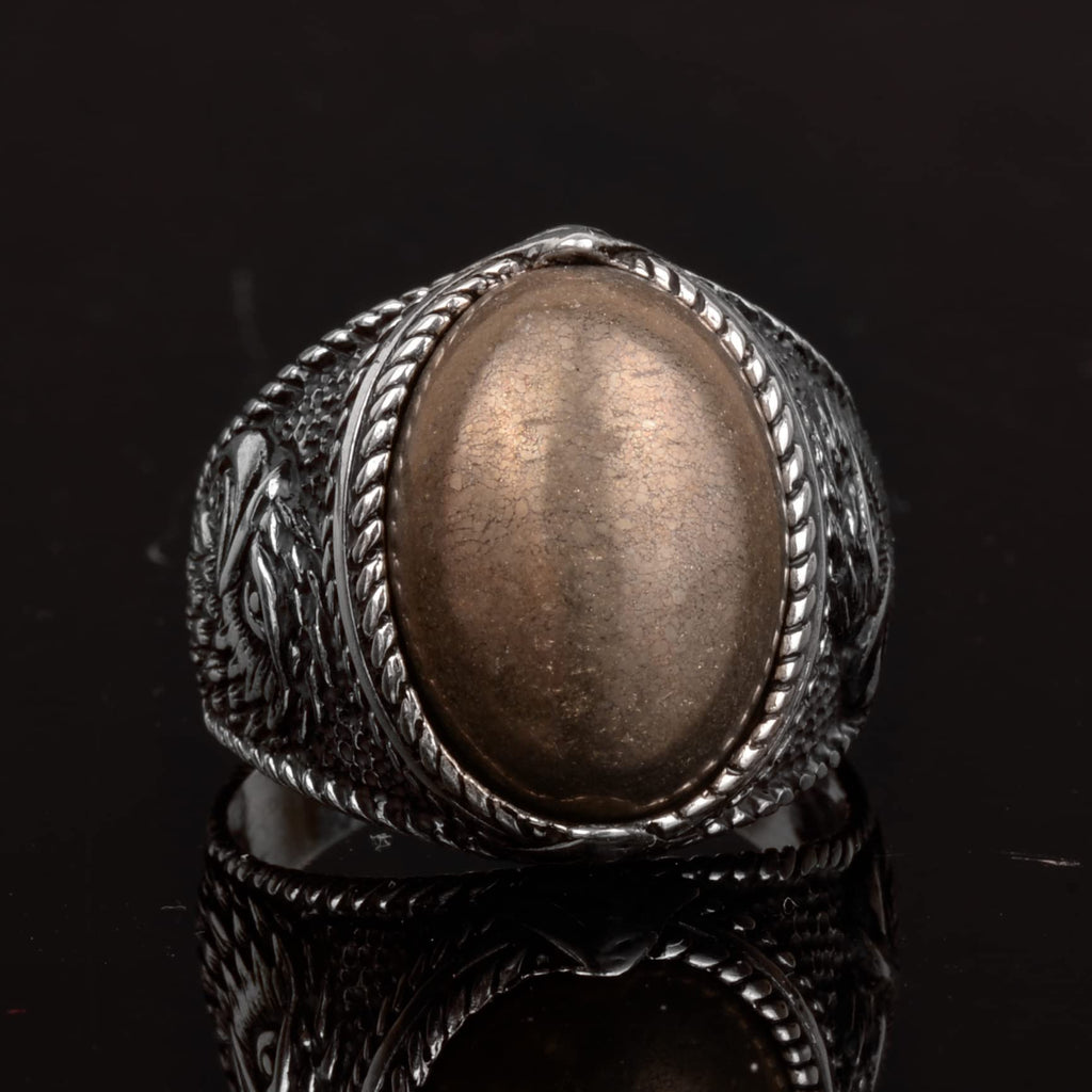 Natural Pyrite Stone Ring, 925 Sterling Silver Men's Ring — 5