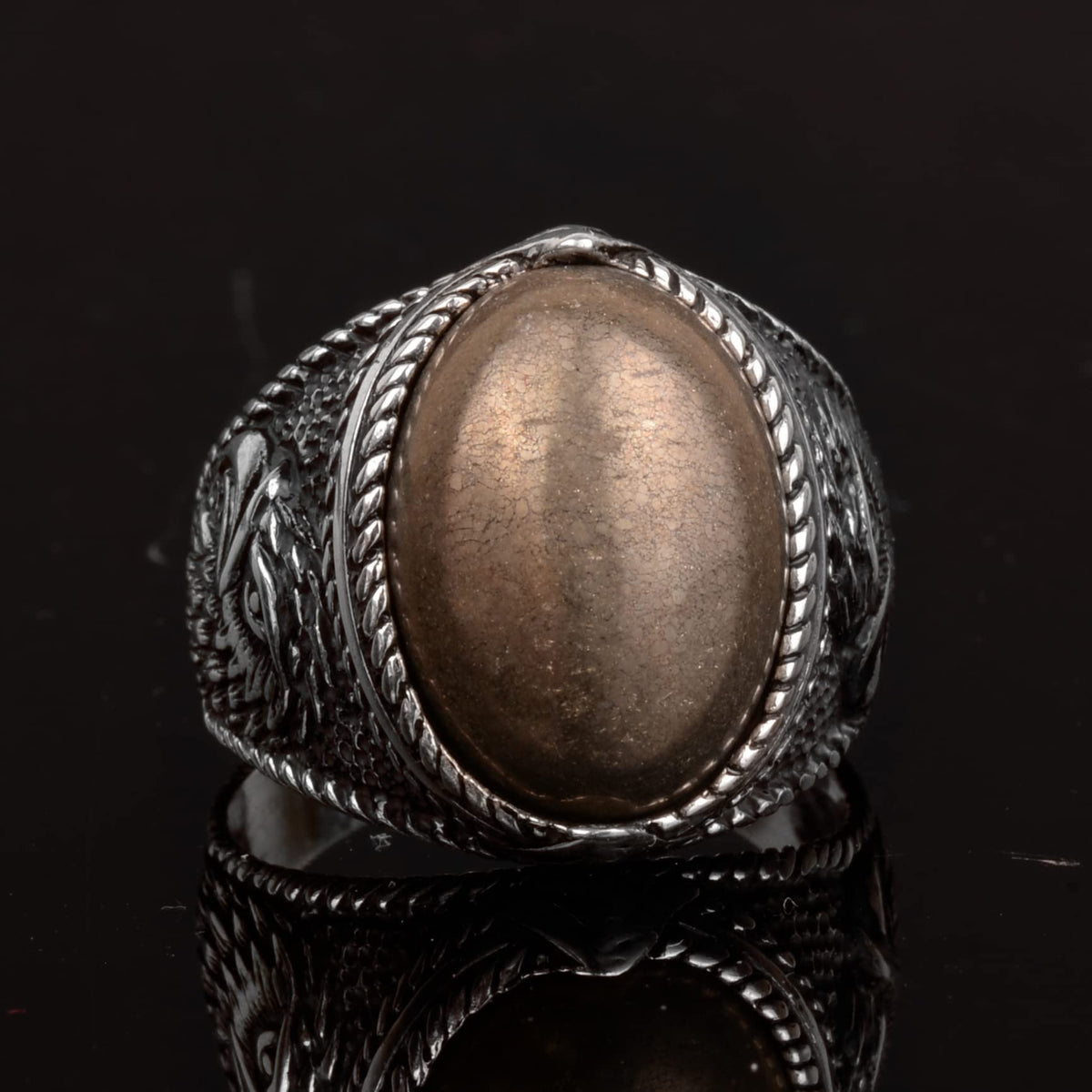 Natural Pyrite Stone Ring, 925 Sterling Silver Men's Ring — 5