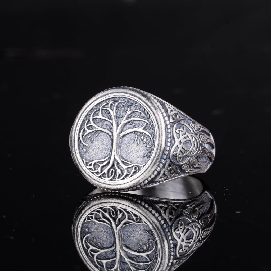 KAMBO 925 Sterling Silver Tree of Life Designed Men's Ring – Handmade Symbolic Spiritual Ring (Silver) — 6