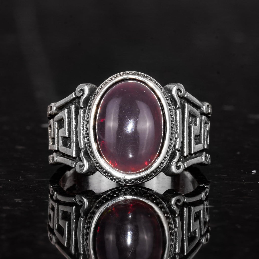 Handmade 925 Sterling Silver Men's Ring with Natural Ethiopian Opal Stone - Labyrinth Design — 4