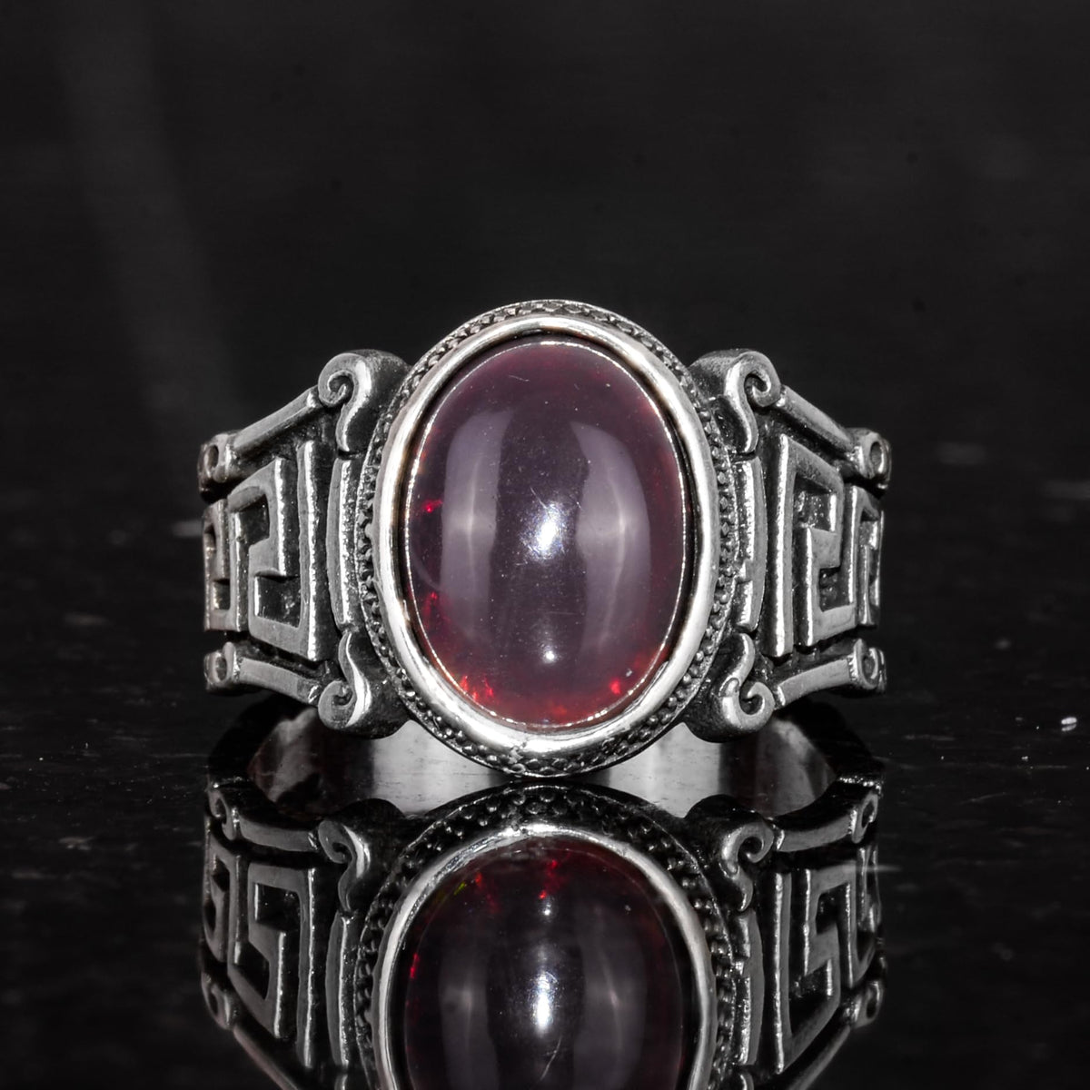 Handmade 925 Sterling Silver Men's Ring with Natural Ethiopian Opal Stone - Labyrinth Design — 4