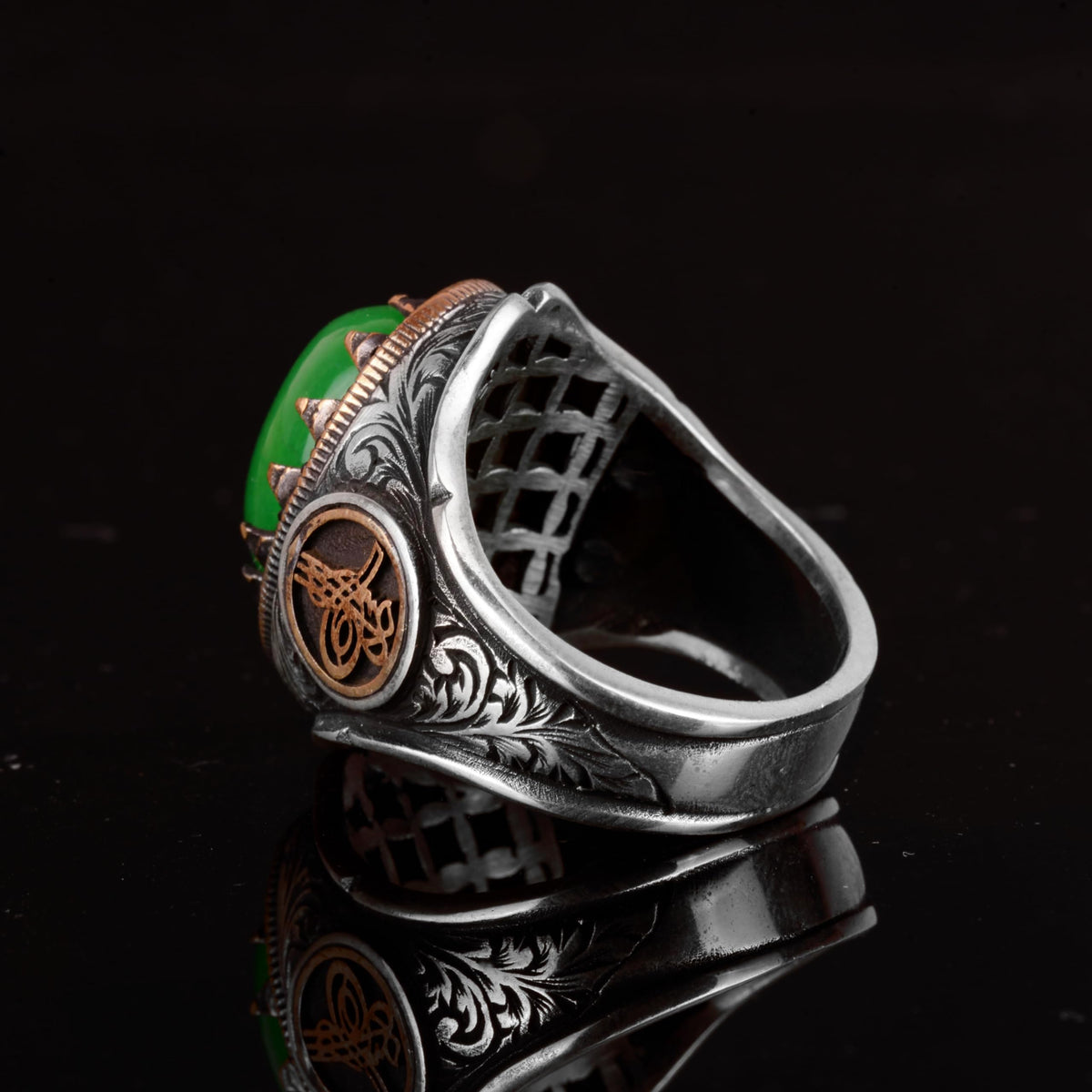 925 Sterling Silver Ring with Natural Jade Stone — 8