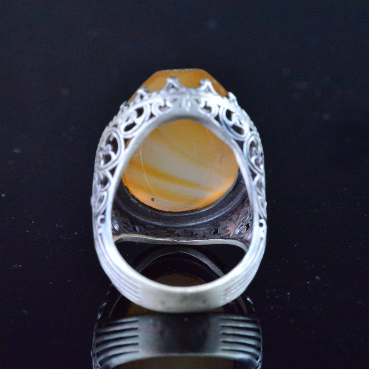 Natural Agate Islamic Calligraphy Ring - 925 Sterling Silver Handmade Men's Ring — 7