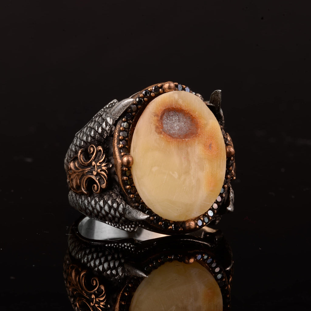 Natural Amber Stone Ring, 925 Sterling Silver Ring — 5