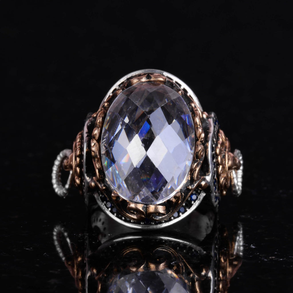 Kambo Lion Figure Ring - 925 Sterling Silver Men's Design Ring with Synthetic Crystal Stone — 4
