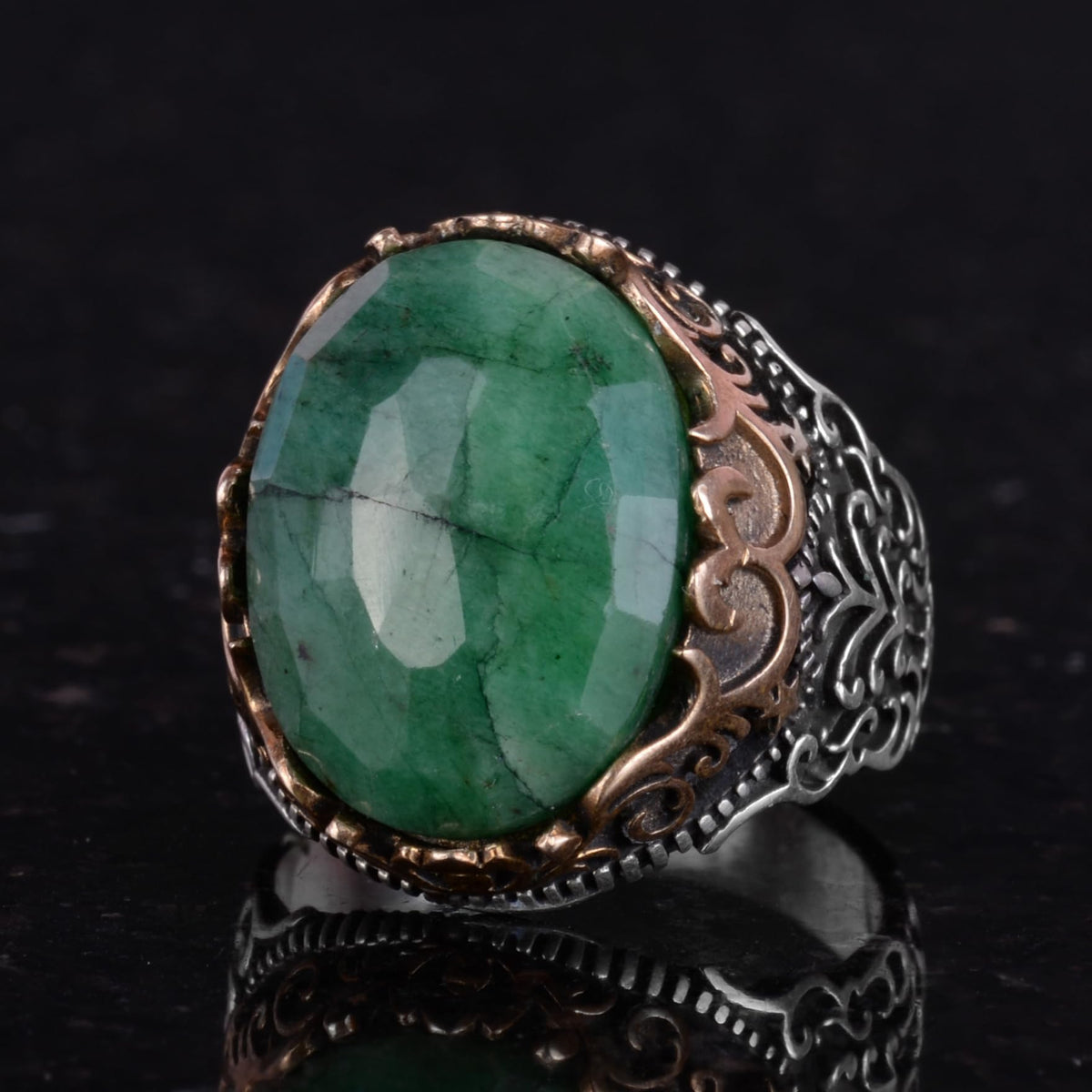 Natural Emerald Stone Handmade Ring - 925 Sterling Silver — 6