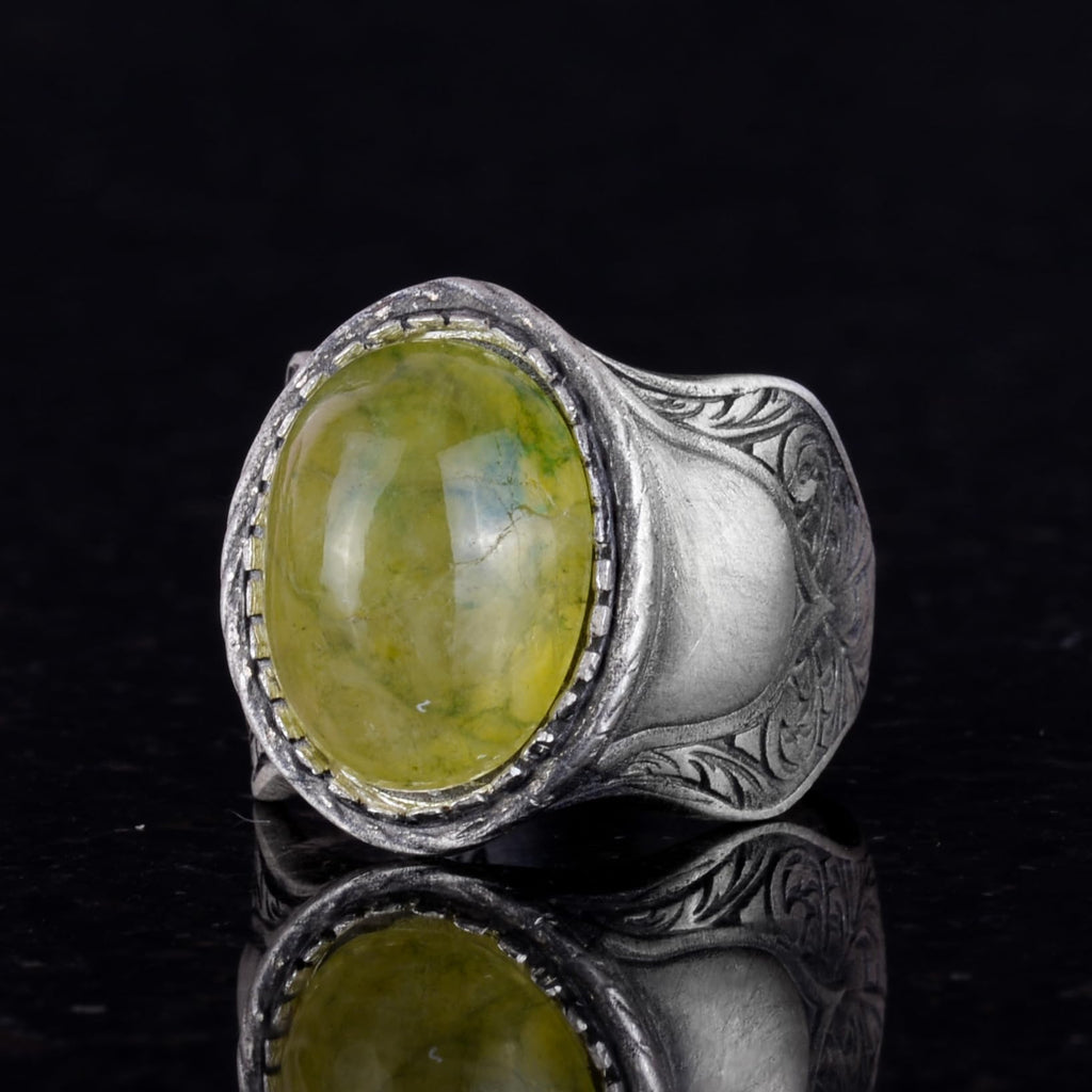 Natural Stone Ring, 925 Sterling Silver Ring, Prehnite — 4