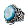 Handcrafted 925 Sterling Silver Men's Ring - Natural Stone (Drusy Quartz)