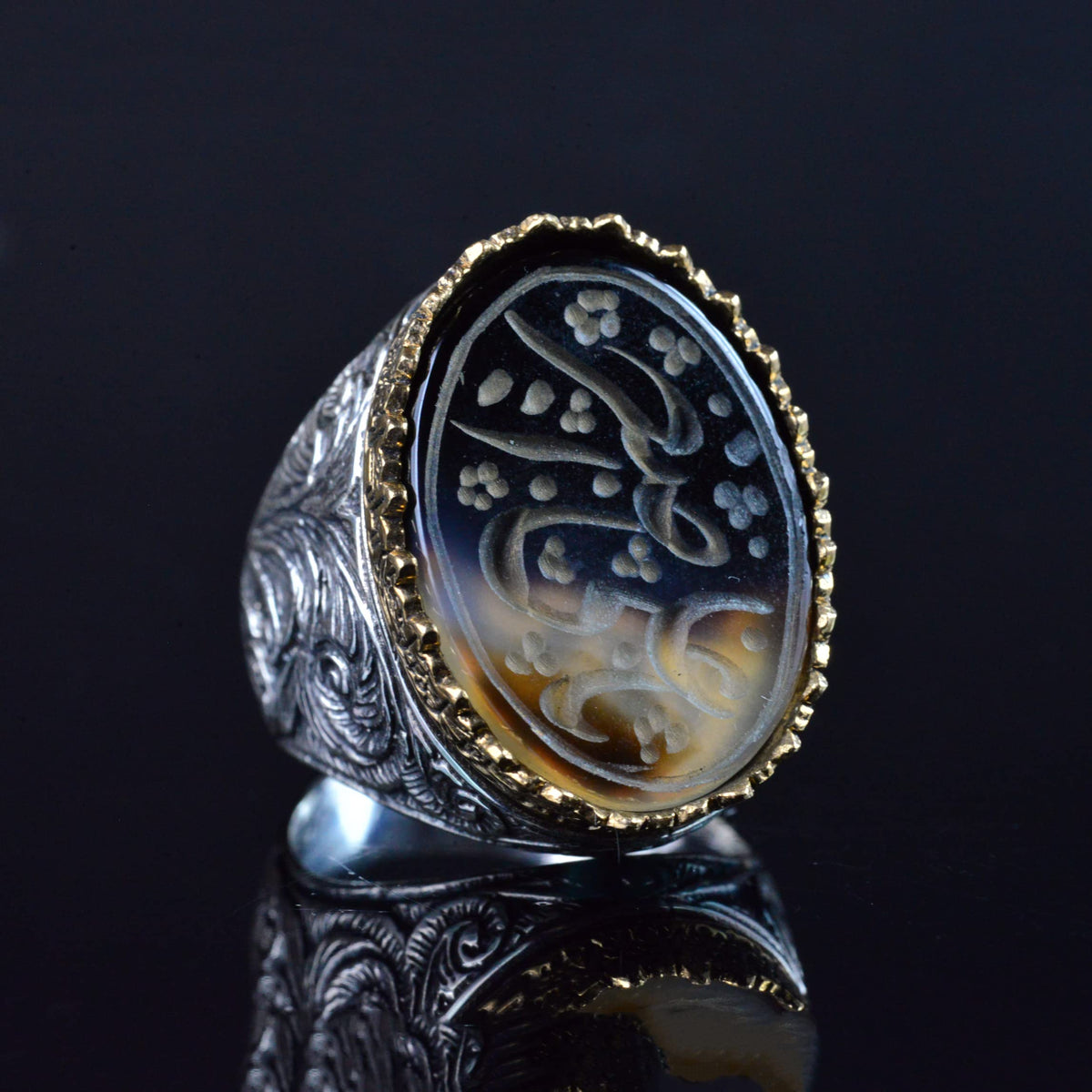 Handcrafted Yemen Agate Stone Ring, 925 Sterling Silver Men's Ring, Stylish Islamic Jewelry — 4