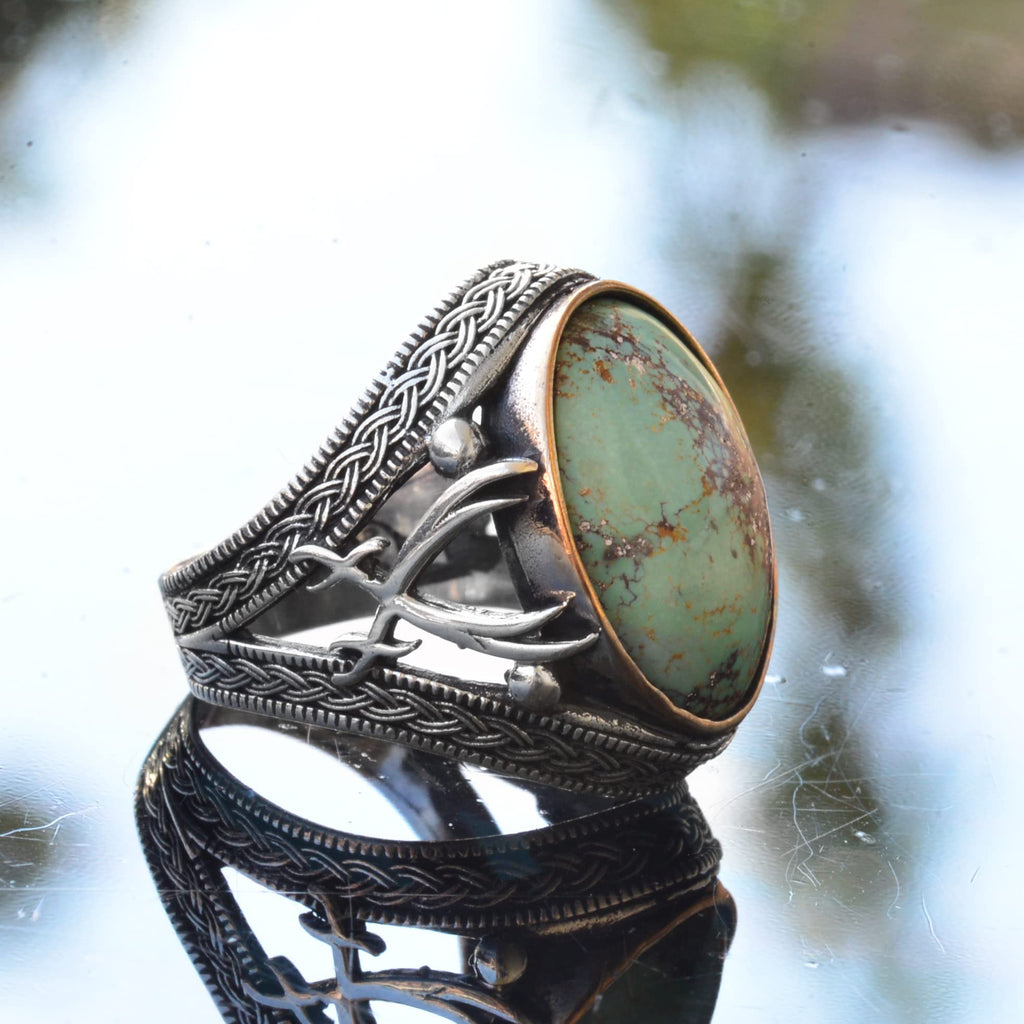 Natural Stone Men's Ring - Sword Ring - 925 Sterling Silver (Turquoise) — 3
