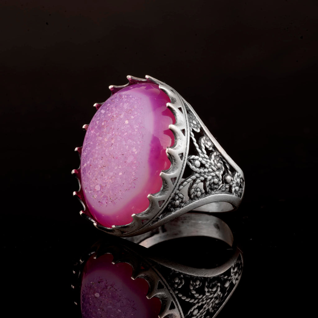 Silver Men's Ring with Drusy Quartz - Shiny Stone Collection — 3