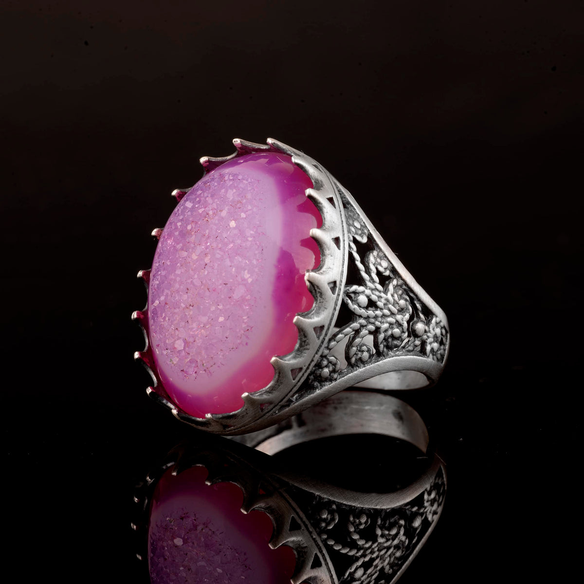 Silver Men's Ring with Drusy Quartz - Shiny Stone Collection — 3